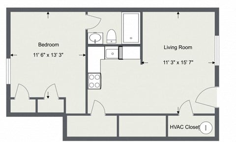 Floor plan for 1 bed, 1 bath, 540 sqft